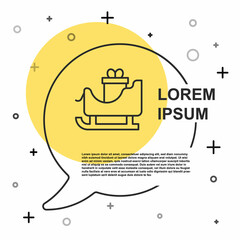 Black line Christmas santa claus sleigh with sack bag icon isolated on white background. Merry Christmas and Happy New Year. Random dynamic shapes. Vector