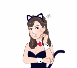 猫の格好をした若い女性