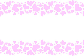 Vector backgrounds, frame of pink hearts. Love romance theme. Horizontal top and bottom edging, border, decoration for birthday, Valentine's day, greeting card, wedding