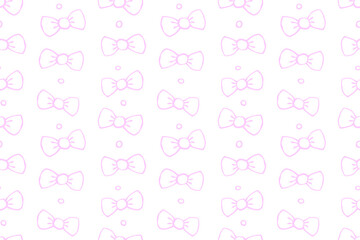 Seamless pattern with bows, asymmetric random polka dots, bubbles or buttons. Cute fun simple abstract vector background, texture for fabric, wrapping paper, kids design