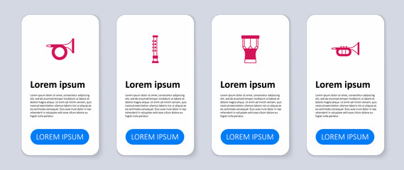 Set Trumpet, African percussion drum, Flute and . Business infographic template. Vector