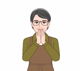 エプロンを着けた中年男性