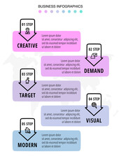 Modern vector hand-drawn infographics with 5 arrows and rectangles. Business concept graphic process template with five steps and symbols. Sketch timeline for a project on white background