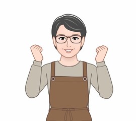 エプロンを着けた中年男性