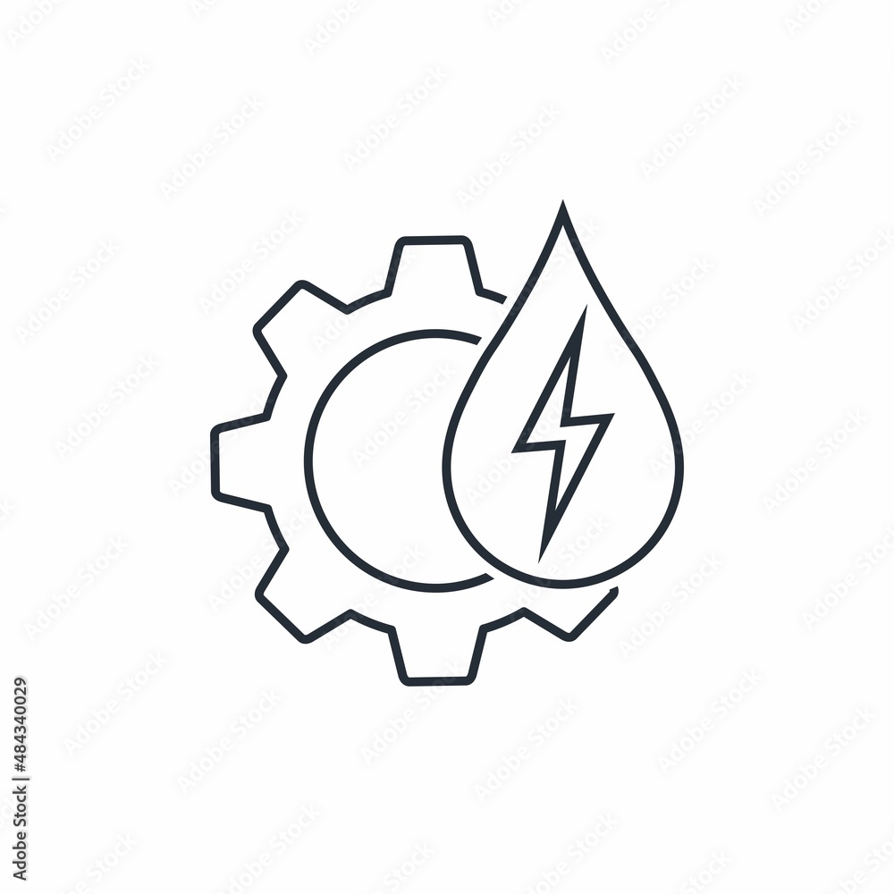 Poster mechanism and energy. vector linear icon isolated on white background. modernization
