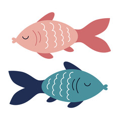 Loving couple of cute coral fish. Underwater animals, marine fauna. Vector illustration for valentine's day