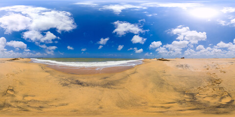 Fototapeta na wymiar Tropical sandy beach near the blue sea. Sri Lanka. 360 panorama VR.