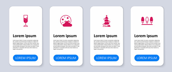 Set Christmas lights, tree, night and Glass of champagne. Business infographic template. Vector