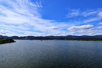 Fototapeta premium landscape with lake and clouds