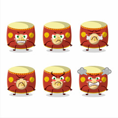 Red chinese drum cartoon character with various angry expressions