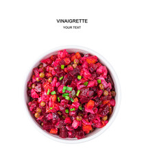 Salad vinaigrette with beetroot isolated on a white background.