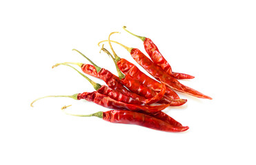 Isolated asian red and dry chillies pepper on white paper.