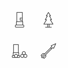 Set line Medieval arrow, Cartridges, and Tree icon. Vector