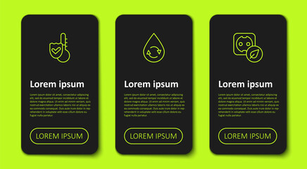 Set line Thermometer, Recycle clean aqua and Electrical outlet. Business infographic template. Vector