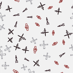 Set line Fencing, Dart arrow, Crossed baseball bat and Smart watch with heart on seamless pattern. Vector