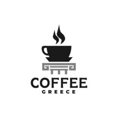 illustration of a hot coffee cup with a greek ornament. coffee shop logo vector template.