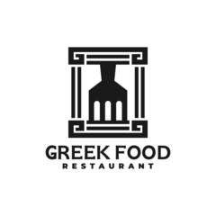 illustration of a greek style ornament and a fork shape. greek restaurant logo vector template.