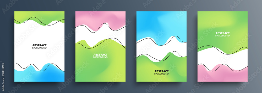 Poster Springtime backgrounds with various dynamic wavy shapes and black outlines for your creative graphic design. Spring season collection. Vector illustration.