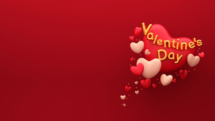 Golden Valentine's Day Balloon Font With 3D Hearts And Tiny Balls Decorated On Red Background.