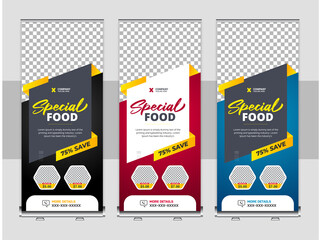 Food and Restaurant roll up banner design template