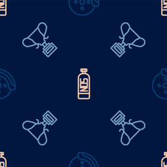 Set line Car brake disk with caliper, Award cup and Nitrous oxide on seamless pattern. Vector