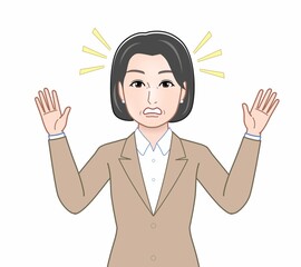 ベージュのスーツの中年の女性