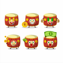 Red chinese drum cartoon character with cute emoticon bring money