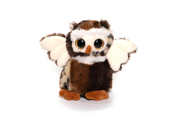 Fototapeta premium Plush owl toy isolated white.