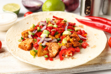 Concept of tasty food with taco close up