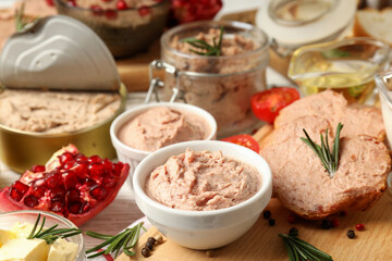 Concept of tasty food with pate, close up