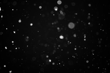 falling snowflakes on a black background. blurred particles