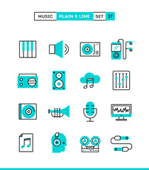 Music, sound, recording, editing and more.icons set