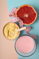 Concept of sports nutrition on two tone background