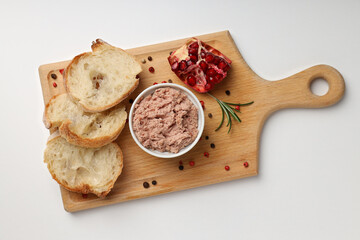 Concept of tasty food with pate, top view