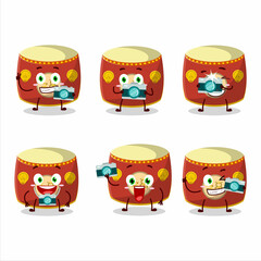 Photographer profession emoticon with red chinese drum cartoon character