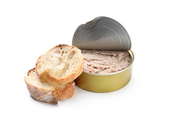 Baguette slices and pate isolated on white background