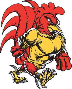 Gamecock Mascot Strut Vector Illustration