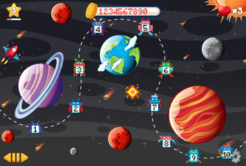 Pixel space game interface with planets
