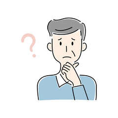 手描き風・悩む高齢の男性のベクターイラスト
