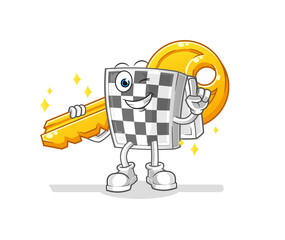chessboard carry the key mascot. cartoon vector