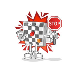chessboard holding stop sign. cartoon mascot vector