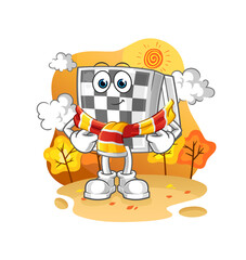 chessboard in the autumn. cartoon mascot vector