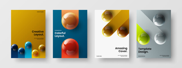 Creative leaflet design vector layout bundle. Clean realistic spheres corporate brochure concept collection.