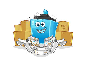 marker pen homeless character. cartoon mascot vector