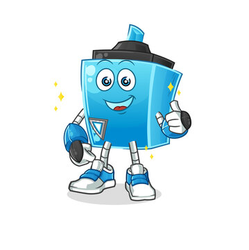 marker pen robot character. cartoon mascot vector