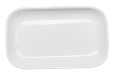 one rectangular white plate or dish large and detailed on a white background, real photo of isolated object