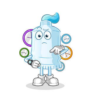 toothpaste with wristwatch cartoon. cartoon mascot vector