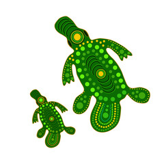 Platypus isolated on white background. Australia aboriginal duck bill dot painting.Aboriginal tribal styled platypus.Decorative ethnic style.Element for flyer, poster, banner, placard, brochure.Vector