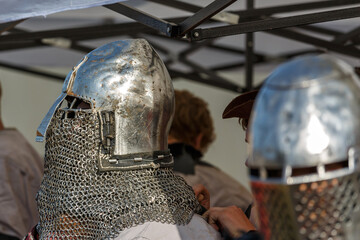 Historical restoration of knightly fights. Summer time medieval festival .Festival of medieval...