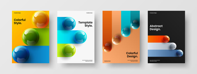 Amazing annual report A4 design vector layout collection. Original realistic balls leaflet concept set.